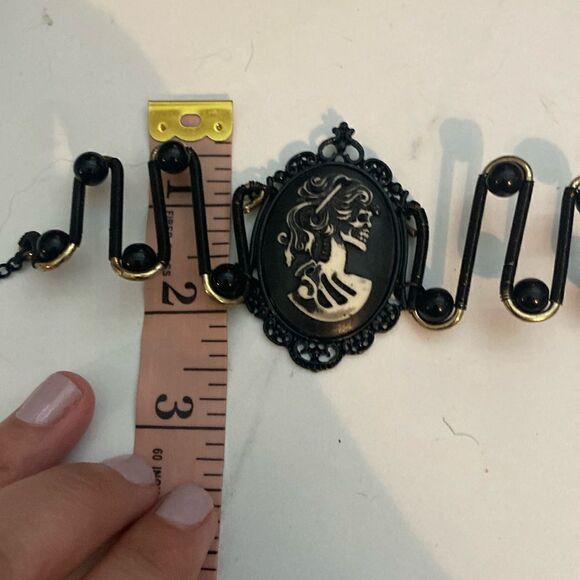NEW Victorian Gothic Skeleton Ivory Lady Spooky Cameo Black Adjustable Bracelet - Picture 6 of 7